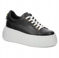 Półbuty damskie - CZARNE SKÓRZANE PÓŁBUTY SNEAKERSY NA PLATFORMIE CARINII B9418-E50 R.38 - miniaturka - grafika 1