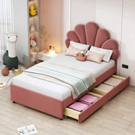 Łóżka - Łóżko tapicerowane welurowe 90 x 200 cm z 2 szufladami - zagłówek w kształcie kwiatka - różowe - miniaturka - grafika 1