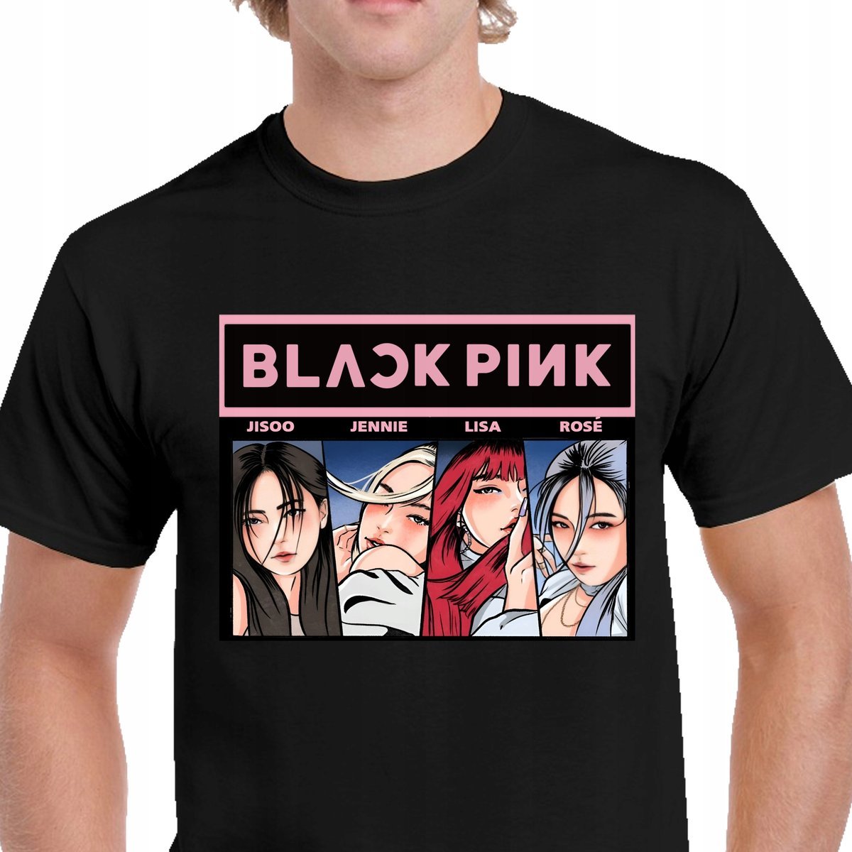 P364 KOSZULKA MĘSKA CZARNA BLACKPINK KPOP Z NADRUKIEM ZESPÓŁ MUZYCZNY M