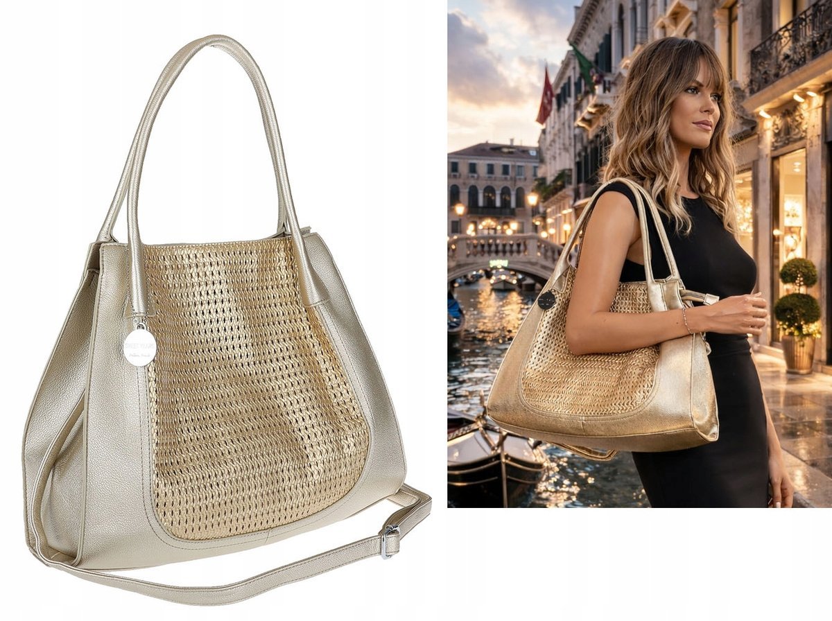 Torebka Damska Shopper na Ramię A4 włoska marka SWEET YEARS BS6881 Złota