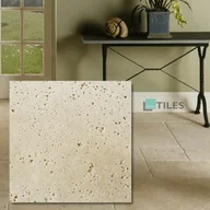 Kostki brukowe i krawężniki - Tiles Tawertyn Ivory Classic Mix Niewypełniony Szlif Bębnowany 20,3x20,3x1,2 cm - miniaturka - grafika 1