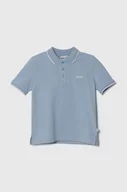Koszulki dla chłopców - BOSS polo bawełniane dziecięce kolor niebieski gładki - Boss - miniaturka - grafika 1