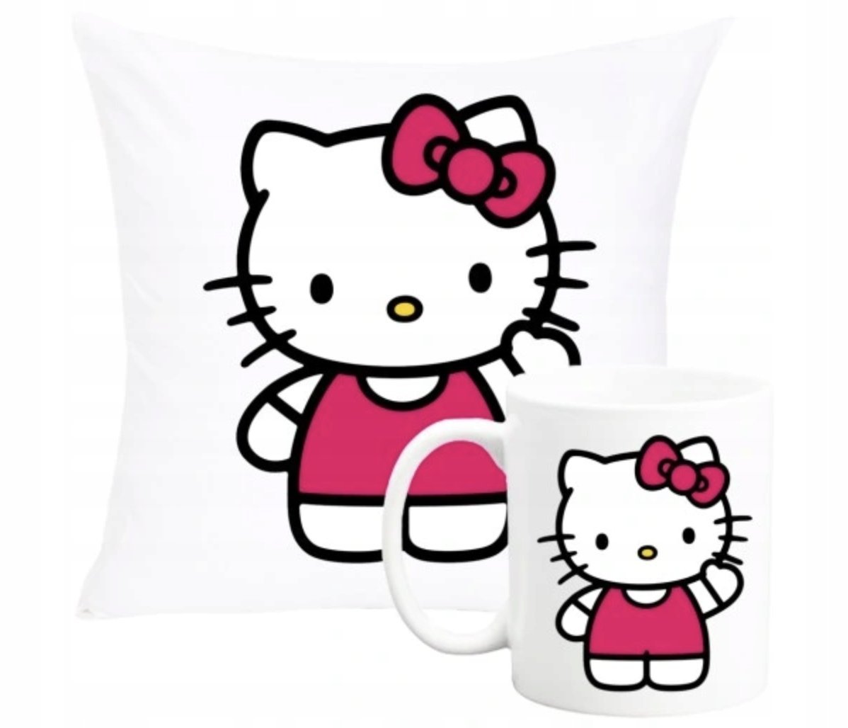 ZESTAW PODUSZKA + KUBEK Prezent HELLO KITTY KOTEK BAJKA + IMIĘ 28