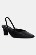 Czółenka - Calvin Klein czółenka skórzane HEEL SLING PUMP 50 - LTH kolor czarny na słupku z odkrytą piętą HW0HW02267 - miniaturka - grafika 1