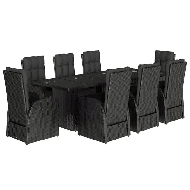 Zestaw mebli ogrodowych czarny rattan PE, stół 240x90x75 cm, 8 krzeseł