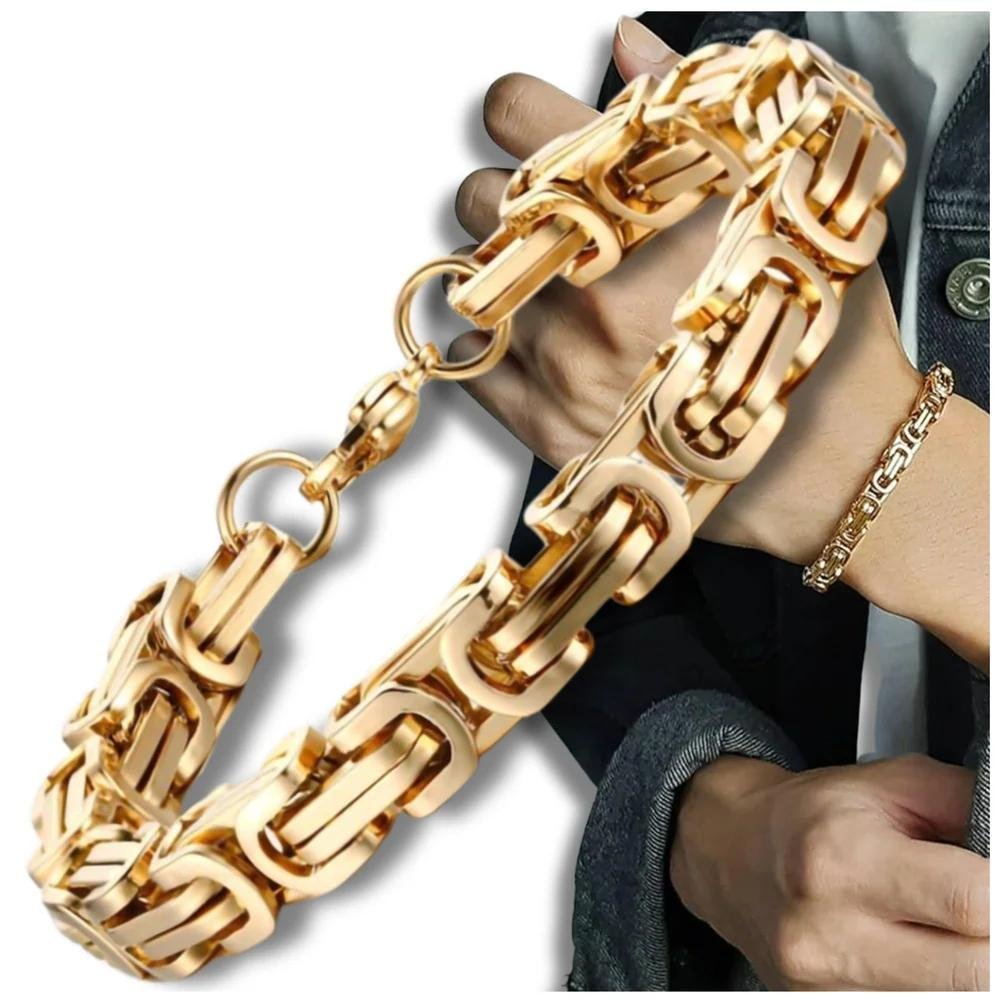 Bransoletka męska stal chirurgiczna złota pancerka łańcuch