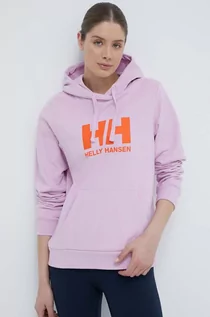 Bluzy damskie - Helly Hansen bluza bawełniana damska kolor różowy z kapturem z nadrukiem 34460 - grafika 1