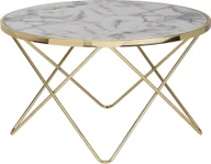 Ławy i stoliki kawowe - WOHNLING Design stolik kawowy marmurowy biały okrągły Ø 85 cm złota metalowa rama, duży stolik do salonu, stolik boczny - miniaturka - grafika 1