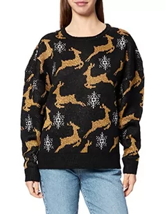 Urban Classics Damska bluza oversized Christmas Sweater, black/gold, M - Bluzy damskie - miniaturka - grafika 1