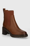 Botki damskie - Tommy Hilfiger sztyblety skórzane FLAG MID HEEL LEATHER CHELSEA damskie kolor brązowy na słupku FW0FW08163 - miniaturka - grafika 1