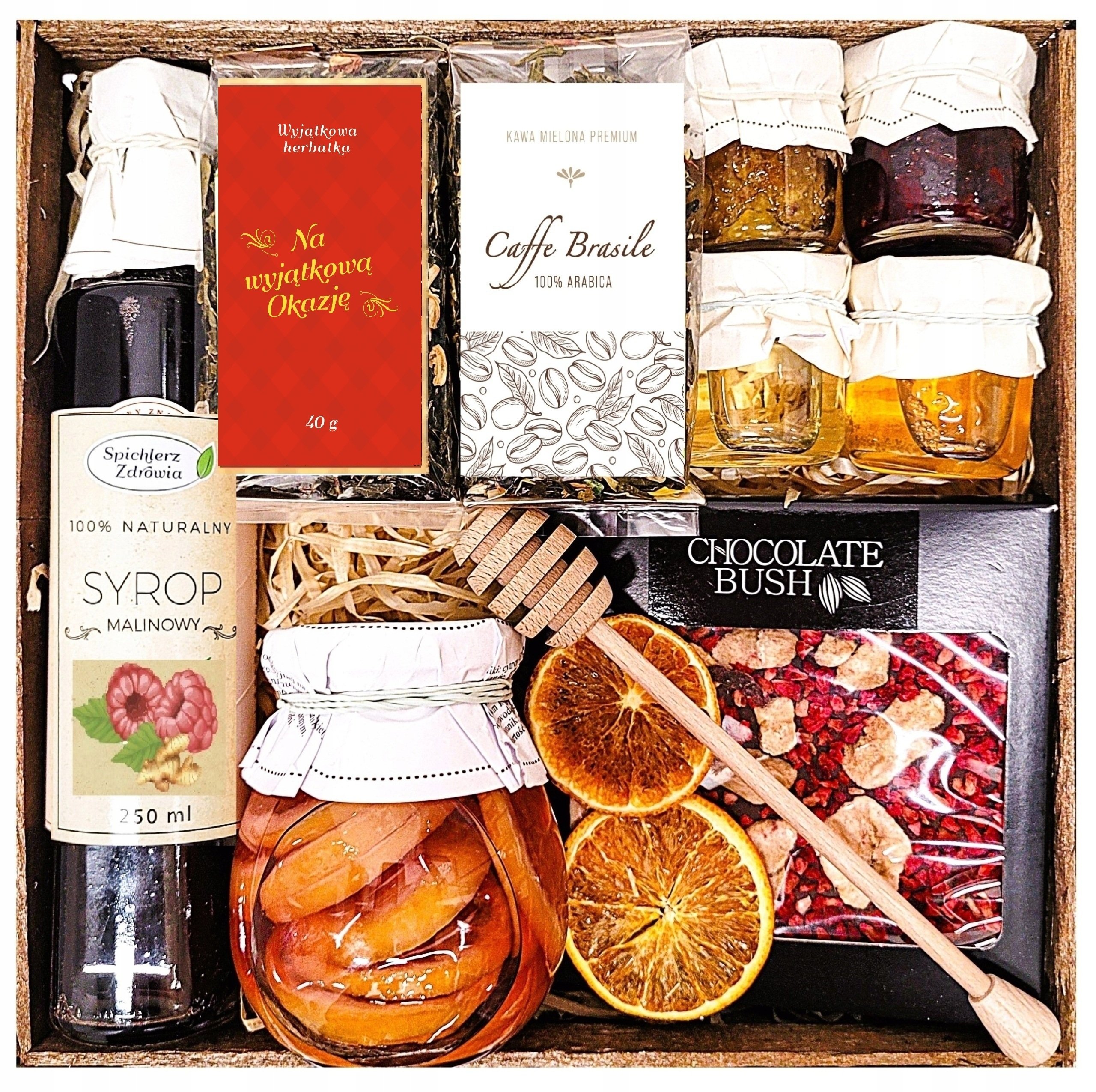 Kosz Prezentowy Upominek Herbata Kawa Miód Czekolada Cytrynki