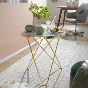 FineBuy design stolik kawowy marmurowy biały Ø55cm złoty stolik do salonu okrągły - Ławy i stoliki kawowe - miniaturka - grafika 1