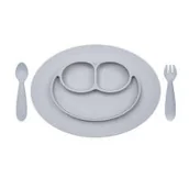 Miseczki i talerzyki dla dzieci - EZPZ Komplet naczyń silikonowych Mini Feeding Set pastelowa szarość - miniaturka - grafika 1