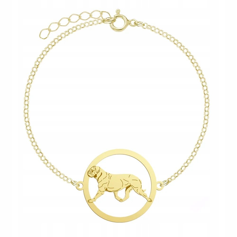Bransoletka Złota z psem Dog de Bordeaux 925 Łańcuszek GRAWER GRATIS