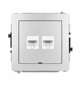 Gniazdka elektryczne - Gniazdo komputerowe podwójne 2xRJ45 Karlik Deco 7DGKBO-2 kategoria 5e, 8-stykowy, bez pola opisowego srebrny metalik - miniaturka - grafika 1