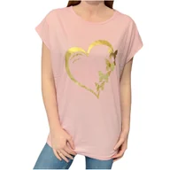 Koszulki i topy damskie - T-shirt damski różowy złote serce duże rozmiary 2XL - miniaturka - grafika 1