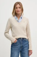 Swetry damskie - Tommy Hilfiger sweter wełniany damski kolor beżowy lekki WW0WW43505 - miniaturka - grafika 1