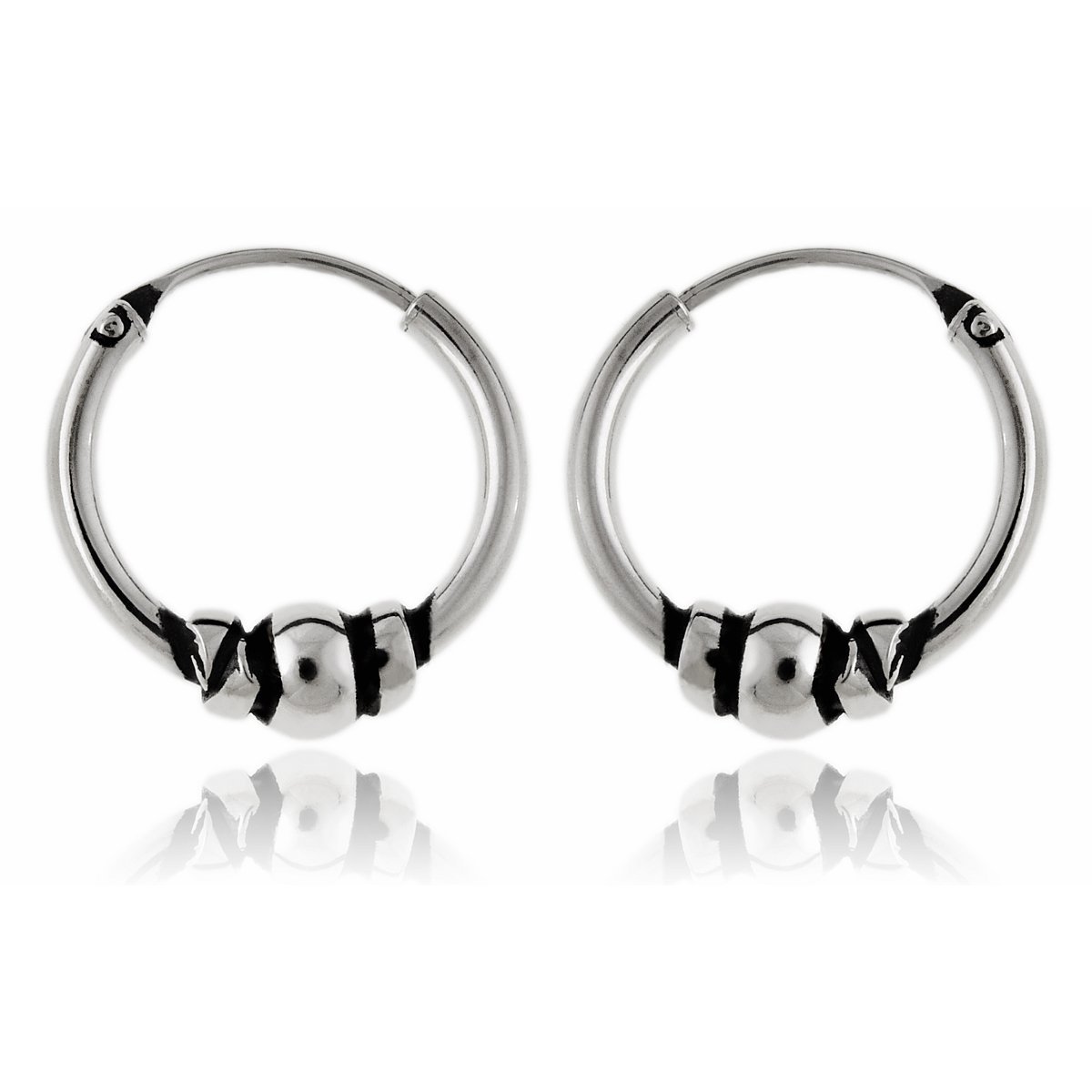 Kolczyki srebrne 925 koła kółka 1,4 cm z kulką i czarnymi akcentami 1,3g