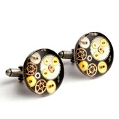 Spinki do mankietów i krawatów - Drobiny Czasu, Spinki do mankietów, Steam dream old silver - black - miniaturka - grafika 1