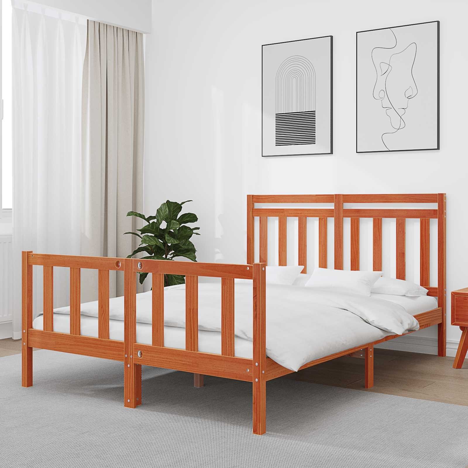 vidaXL Ramka łóżka 2 pcs Woskowy brąz 150 x 200 cm Lite drewno sosnowe