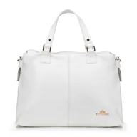 Torebki damskie - Damska shopperka ze skóry groszkowej dwukomorowa biała - miniaturka - grafika 1