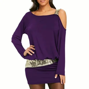 Asymetryczna sukienka zdobiona cekinami - Fioletowy - Sukienki - miniaturka - grafika 1