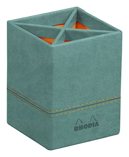 Rhodia 194533C - Pojemnik na długopisy 8x11cm, elegancka sztuczna skóra, przybornik na biurko, na długopisy, pędzle i ołówki, 1 sztuka, kolor niebieski