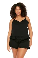 Spodenki damskie - Trendyol Damski gładki dzianinowy biustonosz - szorty plus size piżama zestaw, Czarny, 4XL duże rozmiary - miniaturka - grafika 1