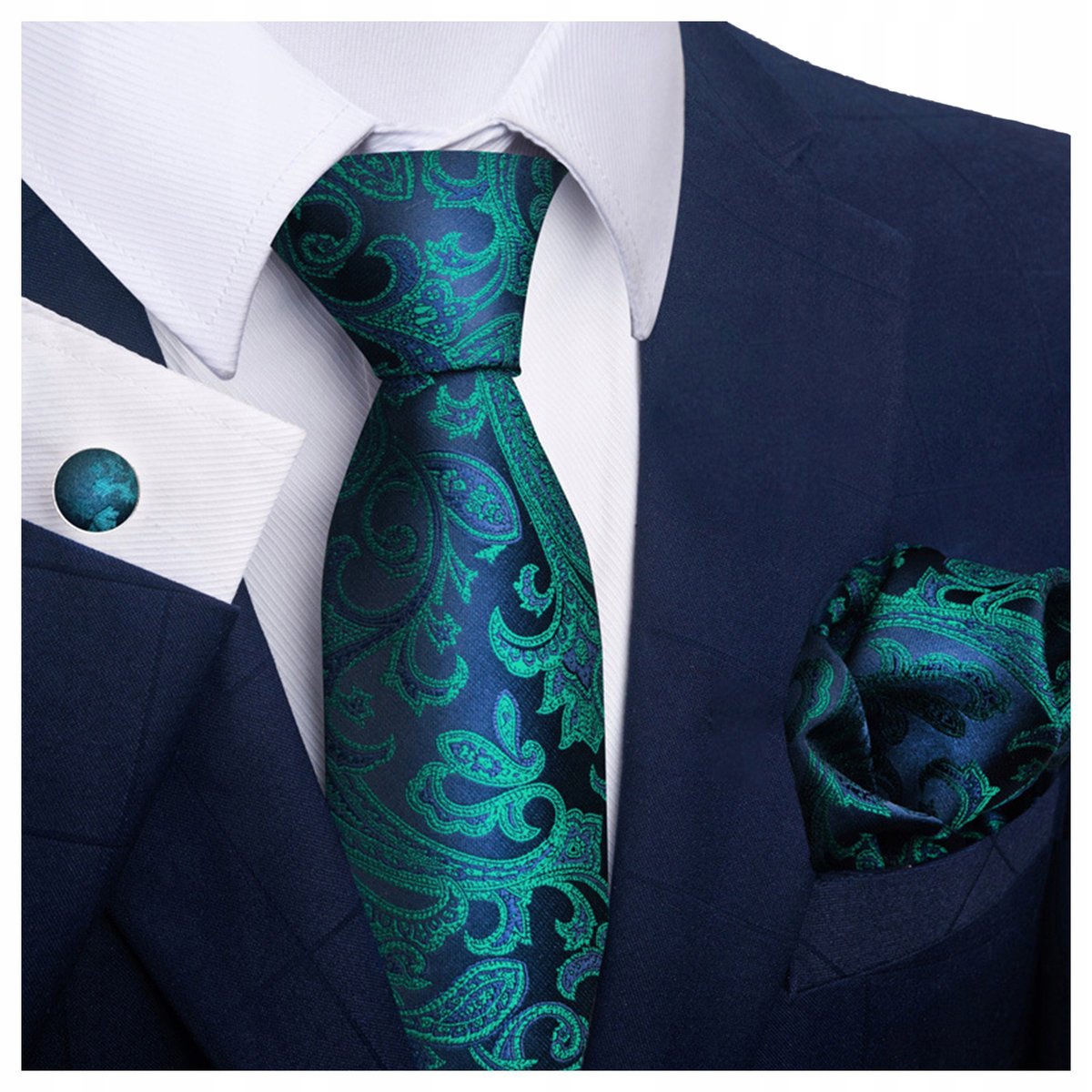 Elegancki zestaw krawat + poszetka + spinki do mankietów