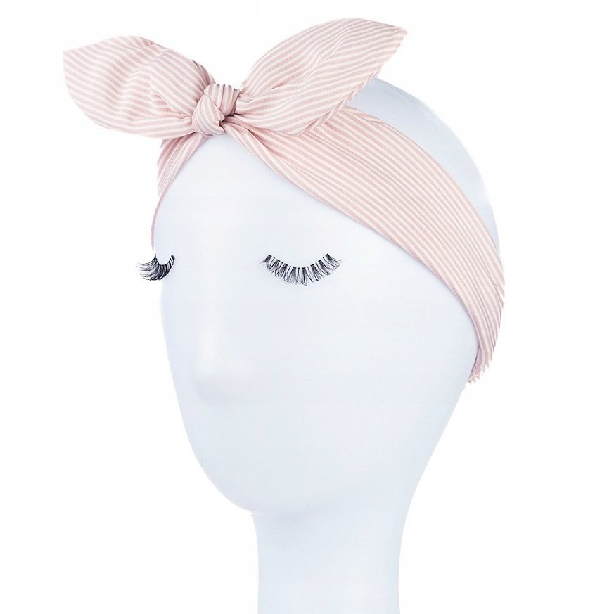 Opaska Do Włosów Na Gumce Kokarda Pin Up Paski Jasny Róż