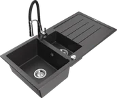 Zlewozmywaki z baterią - Mexen Andres zlewozmywak granitowy 1,5-komorowy z ociekaczem i baterią kuchenną Aster, czarny nakrapiany - 6515-76-73450-07 - miniaturka - grafika 1