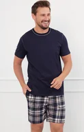Piżamy męskie - Piżama męska z krótkim rękawem i krótkimi spodniami Edwin, Kolor granatowy-wzór, Rozmiar M, Italian Fashion - Intymna - miniaturka - grafika 1
