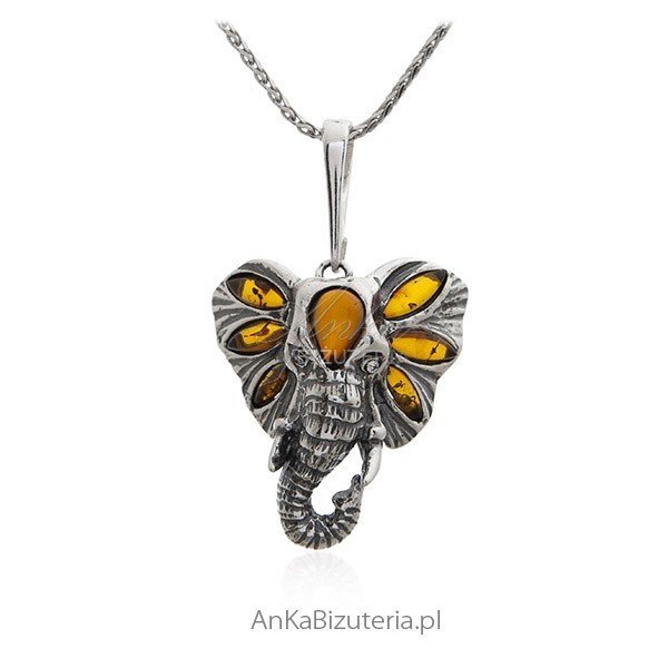 ankabizuteria.pl Zawieszka srebrna z bursztynem Słoń