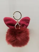 Breloki - Brelok Futro Pompon Uszy Królik Bordowy Do Auta - miniaturka - grafika 1