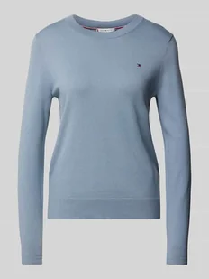 Sweter z dzianiny z wyhaftowanym logo - Swetry damskie - miniaturka - grafika 1