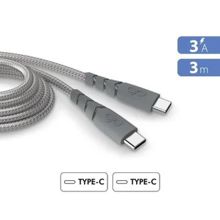Ultrawzmocniony kabel USB C/USB C 3 m 3 A Dożywotnia gwarancja Szary – plastik wykonany w 100% z recyklingu Force Power - Kable - miniaturka - grafika 1