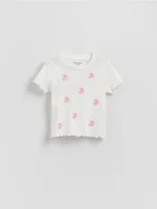 Bluzki dla niemowląt - Reserved - Prążkowany t-shirt z haftem - złamana biel - miniaturka - grafika 1