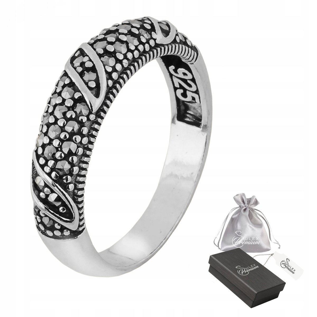 Pierścionek srebrny 925 Damski z Połyskującymi Markazytami Retro r. 21