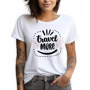 Koszulka Damska Biała T-Shirt roz.L dla Podróżniczki TRAVEL MORE Mix Wzorów - Zestawy upominkowe - miniaturka - grafika 1