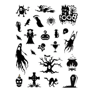 Tatuaże zmywalne Halloween 23szt biało-czarne - Dalprint - Zabawki kreatywne - miniaturka - grafika 1