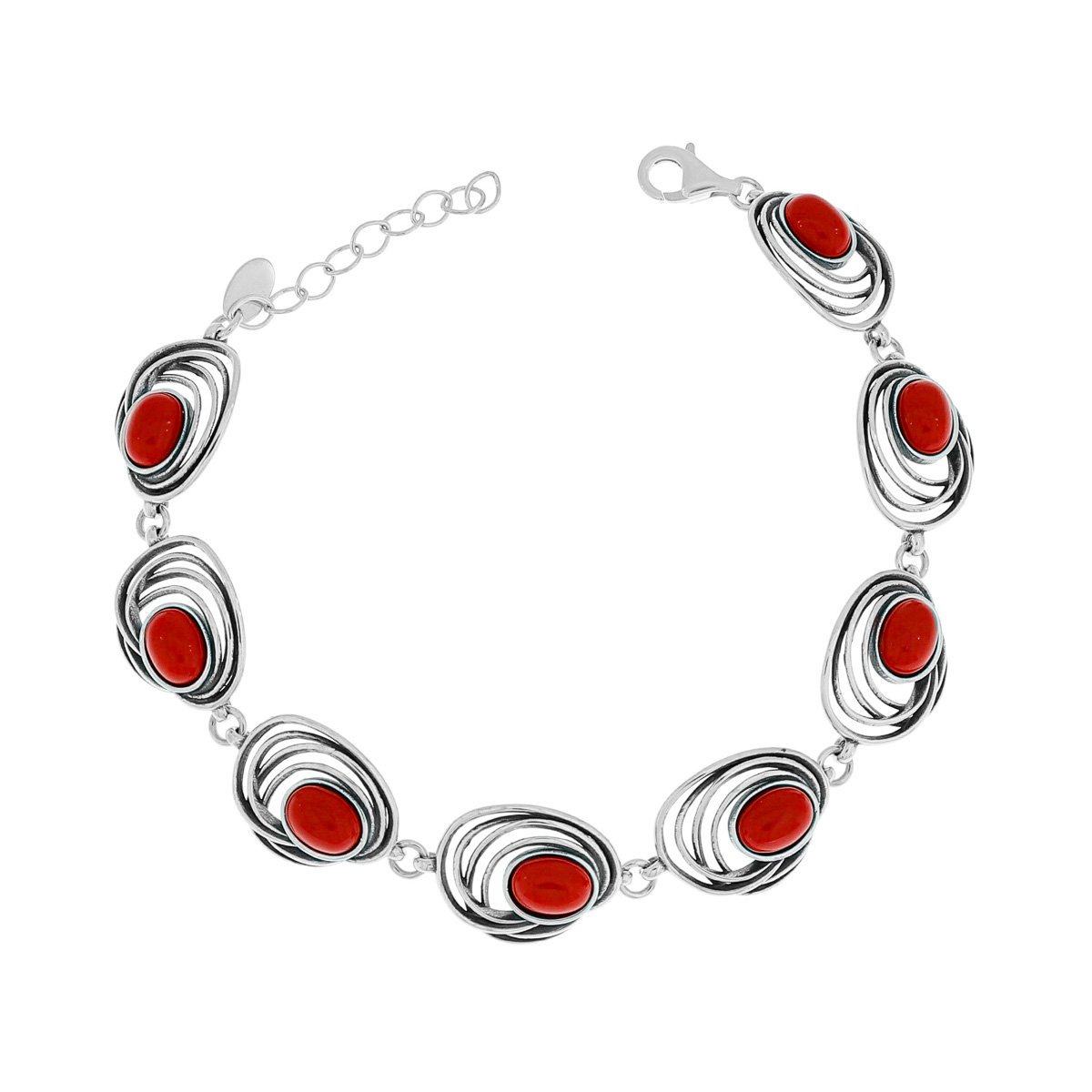 Srebrna bransoletka z czerwonym kamieniem 19 cm pr. 925