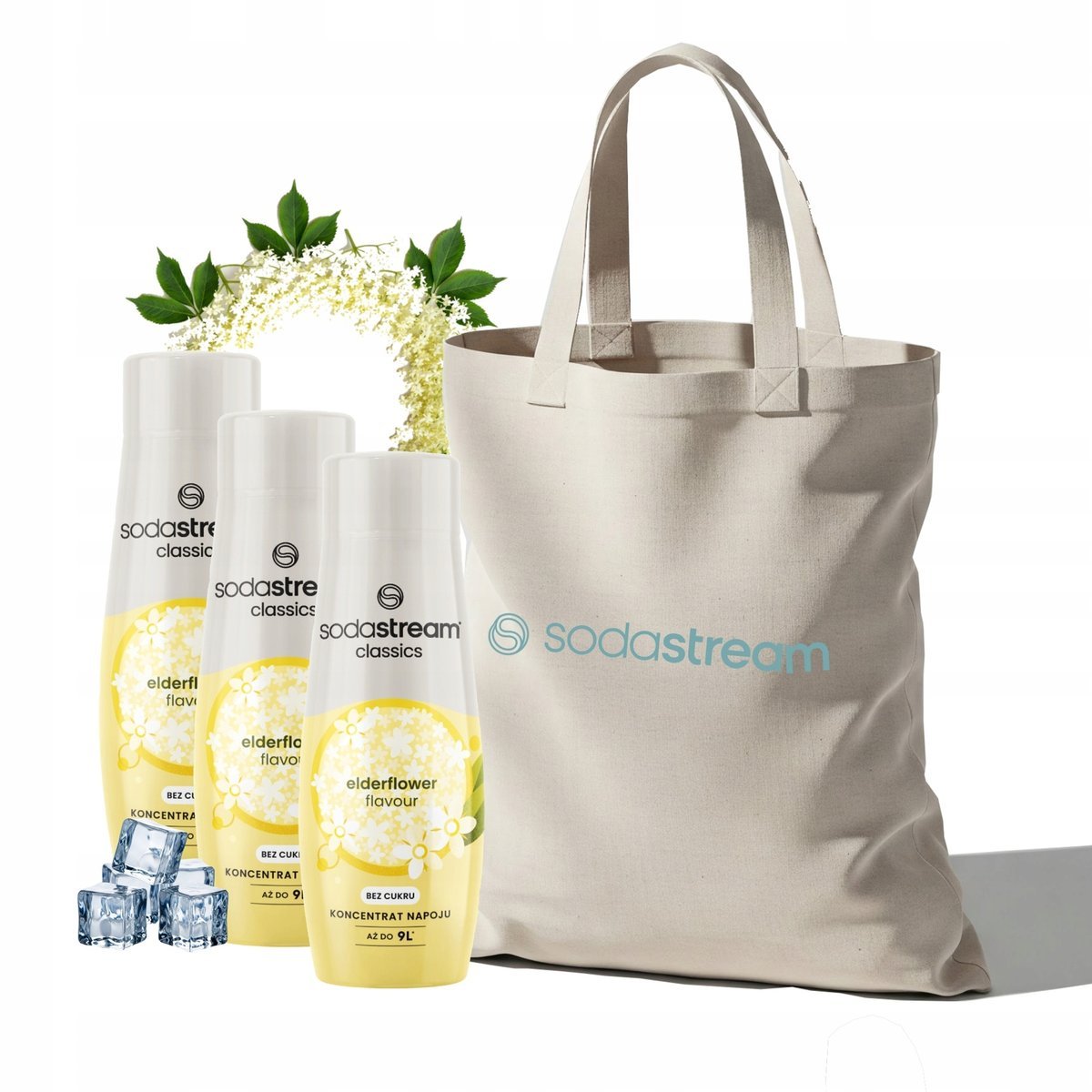 Zestaw Syrop do wody SodaStream Elderflower Bez cukru 3x440ml +Torba