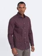 Koszule męskie - Koszula męska bawełniana we wzory SLIM FIT - bordowa V5 OM-SHCS-0151 - Ombre Clothing - miniaturka - grafika 1
