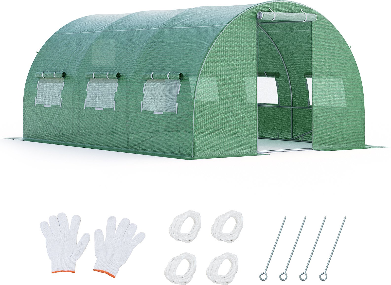 Szklarnia COSTWAY 12m² 4x3x2m, szklarnia foliowa z metalową ramą, 6 zwijanych okien siatkowych i 2 drzwi na zamek błyskawiczny, szklarnia zielona