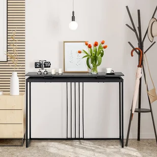Stolik konsolowy COSTWAY, marmurowy stolik kawowy z metalową ramą, wolnostojący stolik na sofę, wąski stolik wejściowy do salonu i przedpokoju, 120x30x90cm czarny - Konsole i sekretarzyki - miniaturka - grafika 1