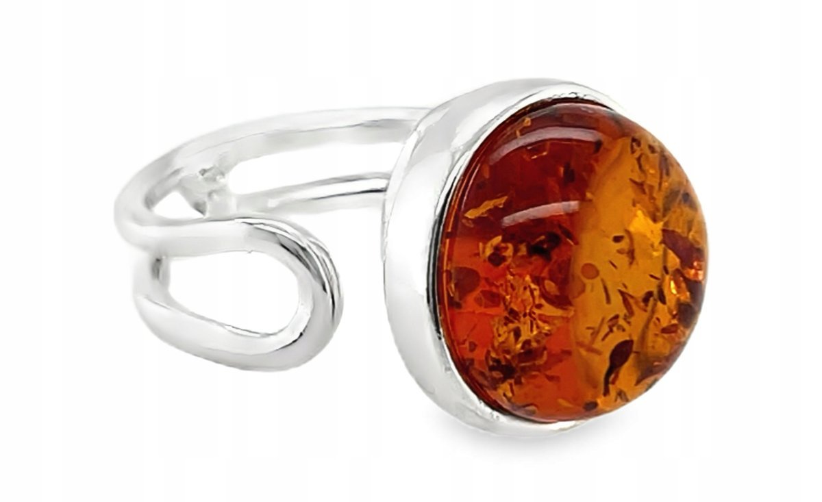 Pierścionek srebrny BURSZTYN SREBRO ROZMIAR 14 REGULOWANY OCZKO koniak