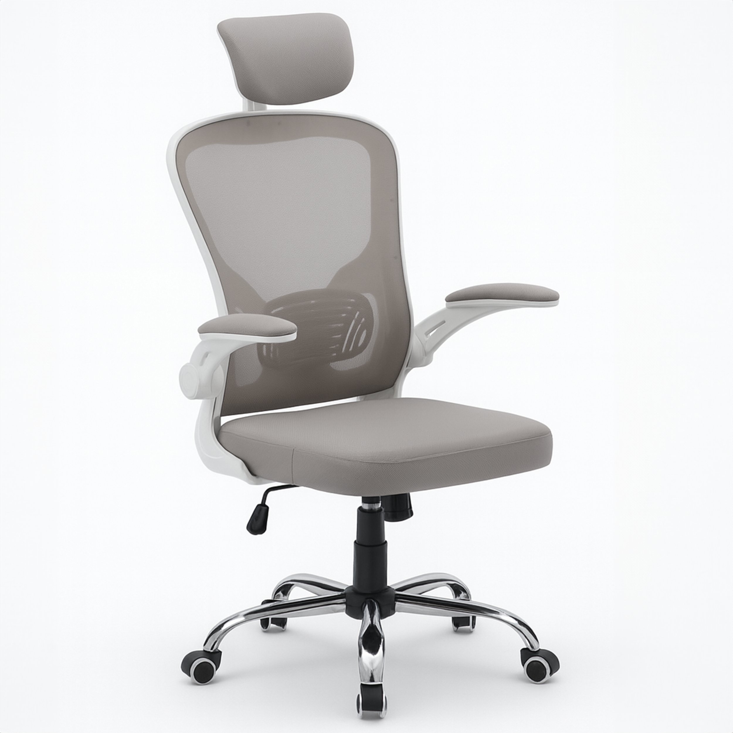 Kontrasto Krzesło biurowe szaro-beż ergonomiczne fotel obrotowe z zagłówkiem