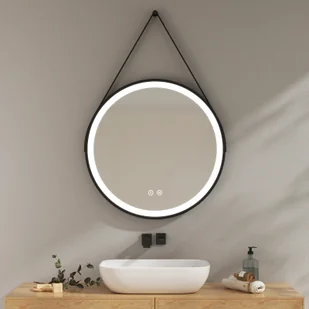 EMKE lustro łazienkowe z oświetleniem LED okrągłe lustro łazienkowe o średnicy 70 cm włącznik dotykowy 3 kolory światła ściemniane lustro podświetlane - Lustra - miniaturka - grafika 1