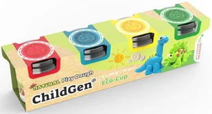 ChildGen, Naturalna ciastolina w eko-kubkach - zestaw 4 kolorów: Niebieski, Żółty, Czerwony, Zielony - Masy plastyczne - miniaturka - grafika 1