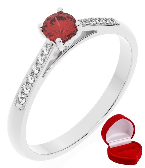 ZŁOTY PIERŚCIONEK ZARĘCZYNOWY 585 14k RUBIN 0,24 ct BIAŁE ZŁOTO R28